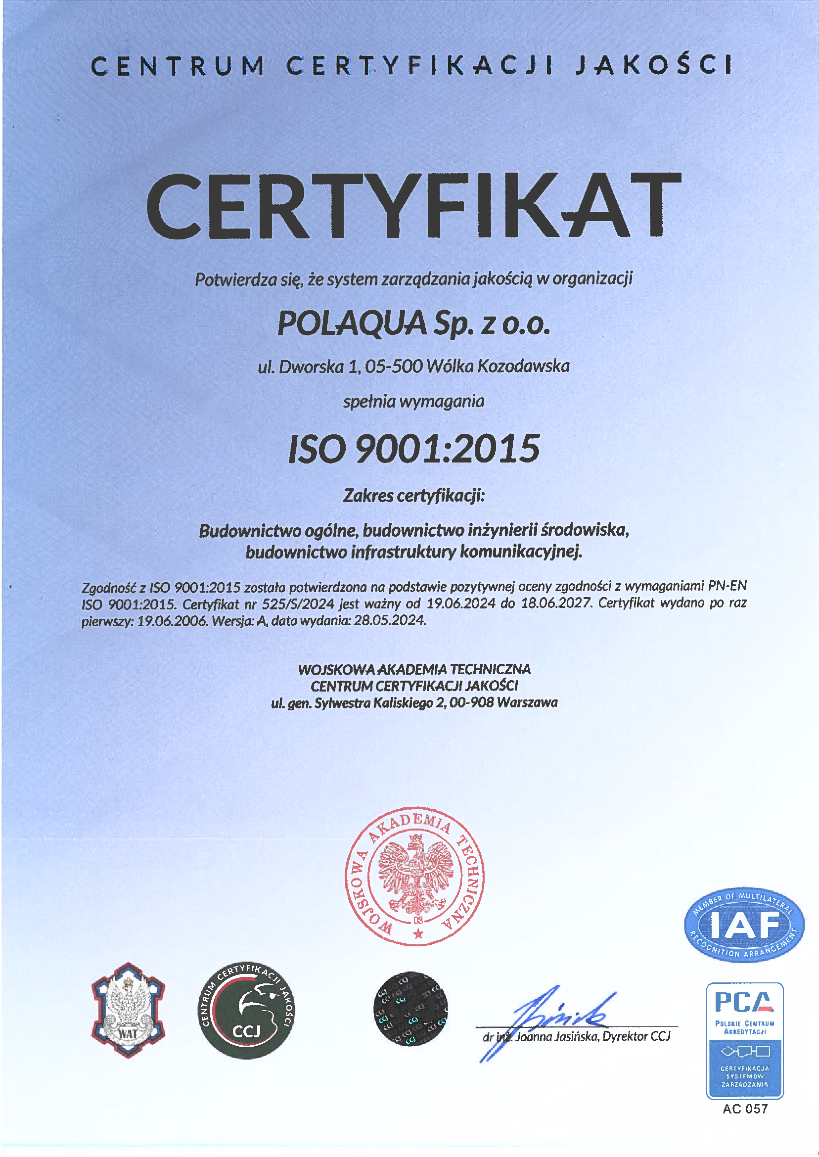 Certyfikat zarządzania jakością